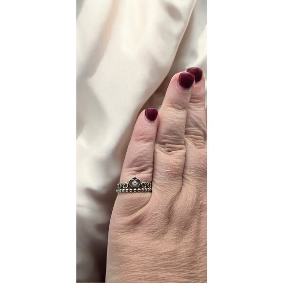 PANDORA Sterling Silver Princess Tiara Crown Vintage Ring - Size 7.5 - Picture 3 of 7